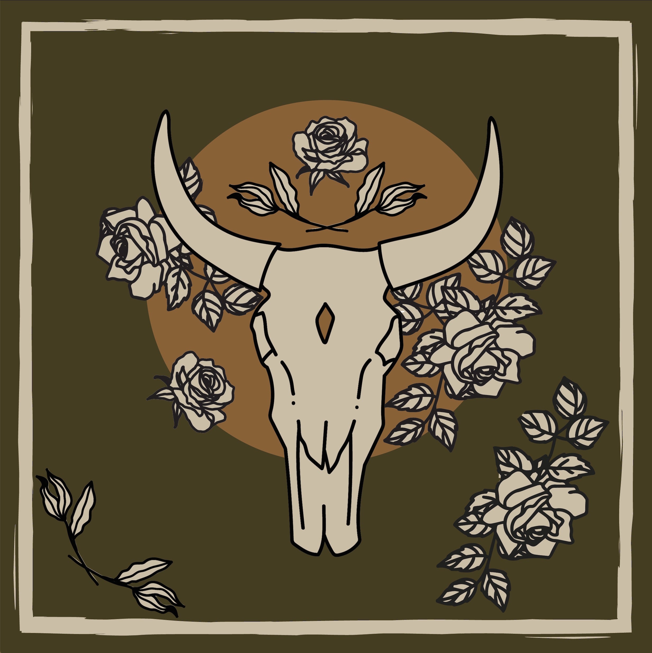 Cow Skull With Flowers Bandana