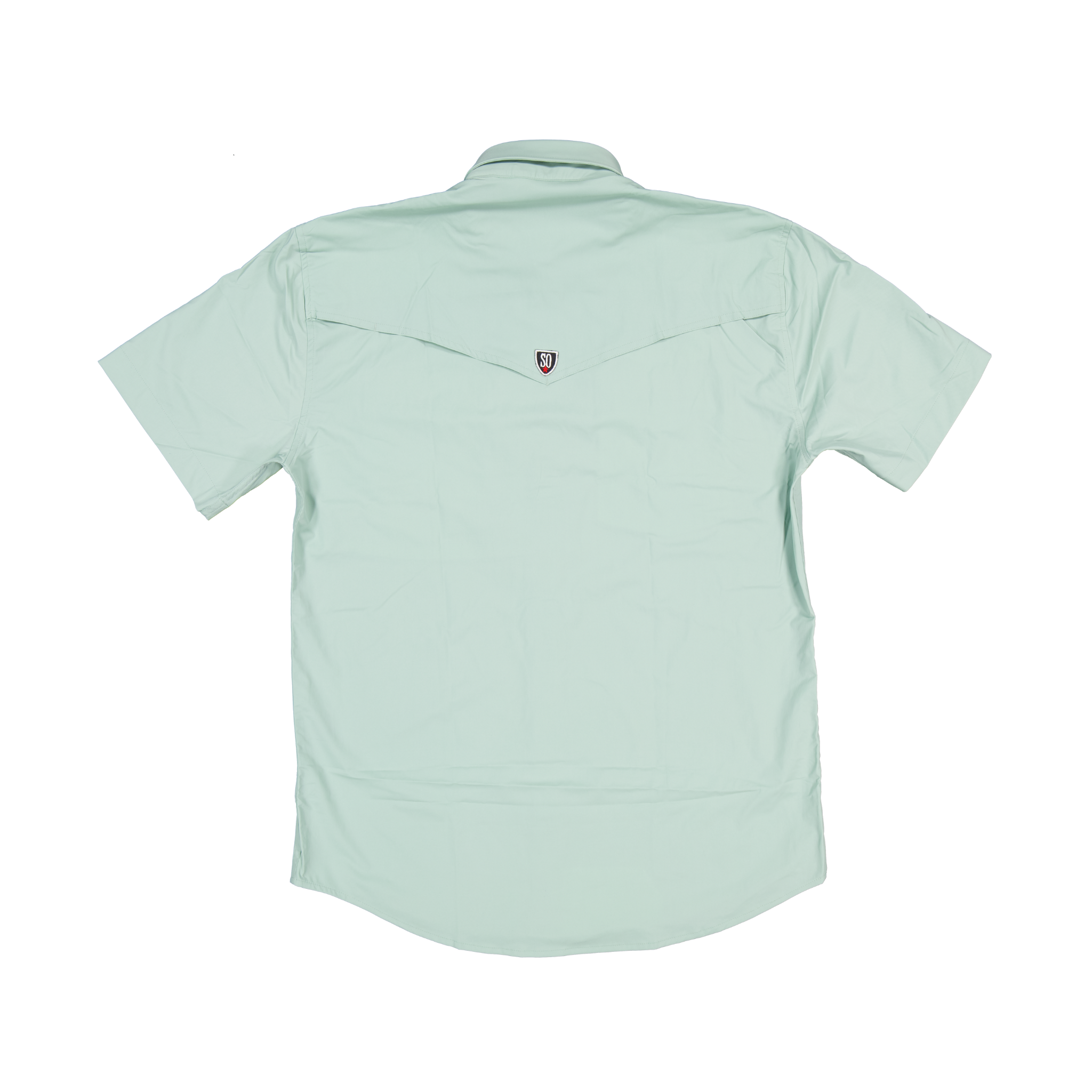 The back of a Schaefer RangeTek Western Short Sleeve in color pale green on a transparent background
