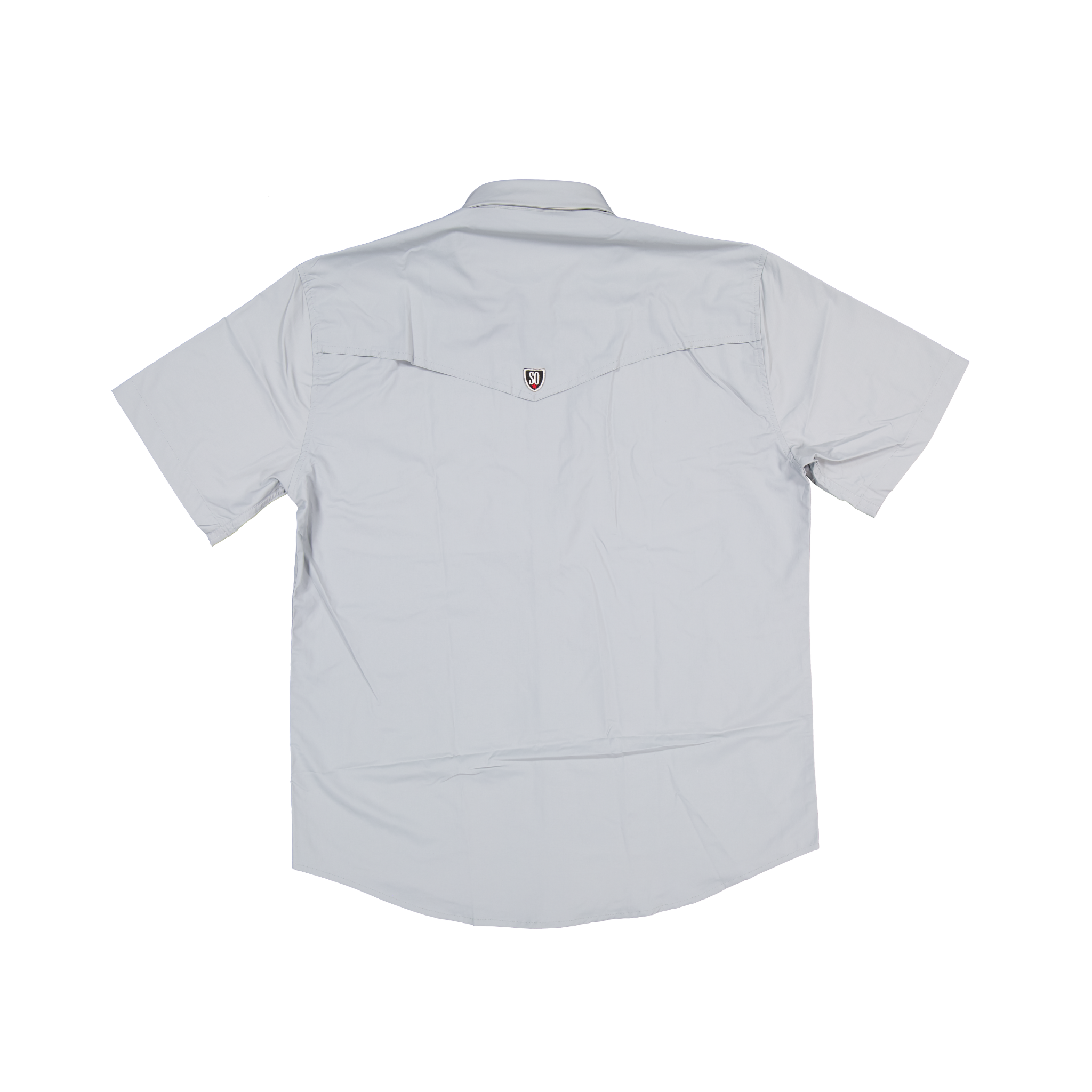 The back of a Schaefer RangeTek Western Short Sleeve in color slate on a transparent background